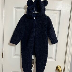 Mighty Blue Plush Teddy Bear Fleece One Piece with Bear Ears
